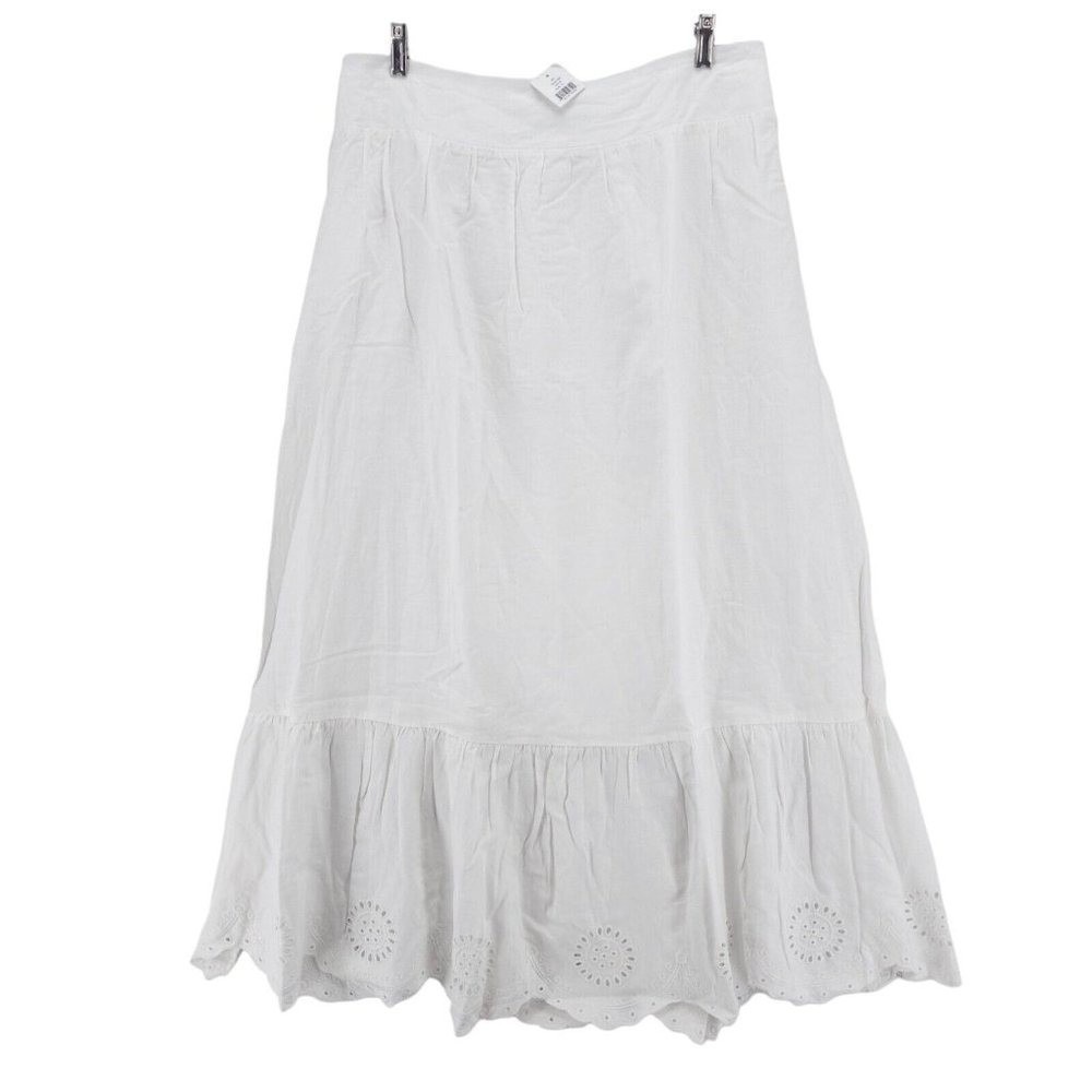 J.McLaughlin White‎ Linen Blend Eyelet Scalloped Hem Tiered Midi Skirt Large NWT - Picture 2 of 14